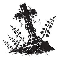 Mysterious Tombstone in a Dark Forest vector
