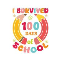 I Survived 100 Days Of School Typography T-Shirt Design, 100 Days of School Fun and Laughter vector