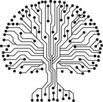 A black and white drawing of a tree with many black dots on it vector