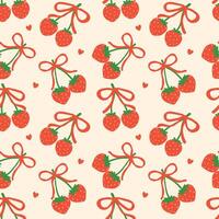 Reto Coquette Valentine Heart Strawberry Bow Seamless Pattern isolated on background vector