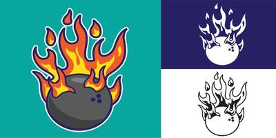 set of bowling with fire good for sticker, badge, logo, element design, etc vector