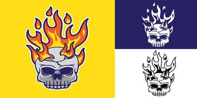 set of skull with fire good for sticker, symbol, logo, element design, etc vector