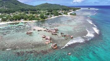 Aerial Anse Reunion in La Digue Island Victoria Seychelles. video