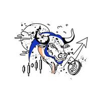 Illustrative design combining a Bullish Bitcoin Trend concept, financial growth indicators, and an artistic style. Perfect for content related to cryptocurrency trends, technology, and global vector