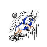 Illustrative depiction of a bullish market theme with cryptocurrency elements and upward trends, ideal for representing business, investments, and financial growth concepts in a creative, dynamic vector