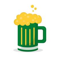 green beer mug filled with frothy yellow foam, isolated on a white background, symbolizing celebration vector