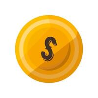 Gold coin featuring a stylized dollar symbol in the center, isolated on a white backdrop. Concept of currency or financial value vector