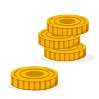 stacked golden coins with one coin on the side, flat graphic style, set against a white background, concept of wealth vector