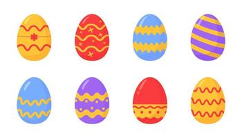 Eight vibrant Easter eggs with unique patterns and bright colors, displayed on a clean white background, symbolizing festivity vector