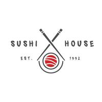 Minimalist Sushi House Logo Design with Chopsticks vector