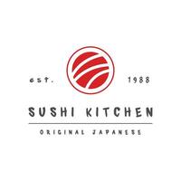 Sushi Kitchen Logo Design with Red Circle and Text vector