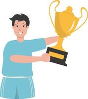 Man Get Trophy in Blue Clothes vector