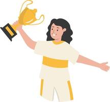 Female Holding Trophy in Happy Expression vector