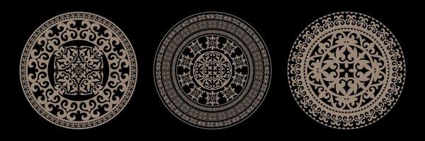 Collection of decorative gold round Muslim ornamental frame, Persian motif on white background. Circle frame. Islamic, Arabic, Indian motif. For invitation, engraving, Gold Medallion, embroidery vector