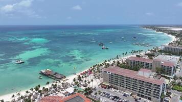 Above view of High Rise Hotels in Palm Beach Oranjestad in Aruba.. Sun Tourists. video