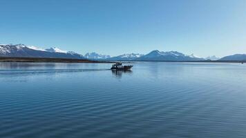 High Angle of Boat Sailing at Puerto Natales Magallanes in Chile . Tourism Summer. video