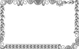 A black and white drawing of a frame with a floral design vector