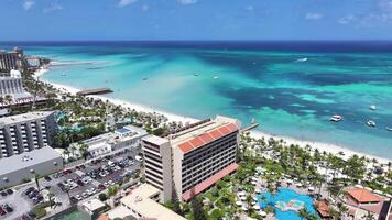 Famous Palm Beach at Oranjestad in Caribbean Netherlands Aruba.. Paradisiac Background. video
