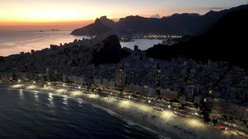 Stunning Sunset Skyline at Copacabana Beach Rio de Janeiro Brazil.. Scene Seaside. video