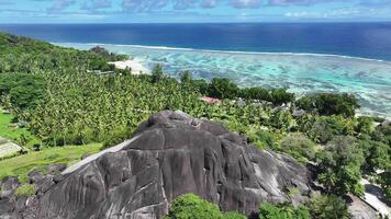 High Angle of Anse Source d Argent Beach in La Digue Island Victoria in Seychelles. Holiday Seychelles Island. video
