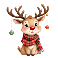 A cute reindeer with red nose and scarf png