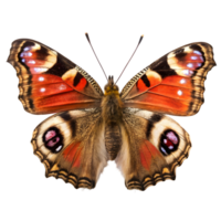 Colorful butterfly with intricate patterns soaring against a bright background during daylight, isolated on transparent background png