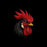 A stylized illustration of a roosters head in profile view showcasing its intense gaze and vibrant plumage. vector