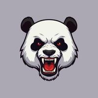 A stylized illustration depicts an angry panda head with bared teeth and glowing red eyes. vector
