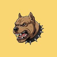 A snarling pitbull head illustration with a spiked collar, conveying aggression and power. vector