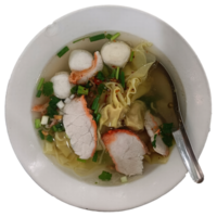 isolate bowl of dumpling soup and spoon png