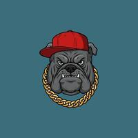 The image shows a stylized bulldog wearing a red baseball cap and a gold chain, presenting a tough and cool demeanor. vector