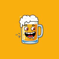 A cartoon illustration of a beer mug with a happy face and foaming beer. vector