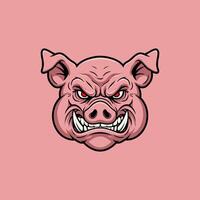 A cartoon illustration of an angry pig head with a fierce expression and bared teeth. vector