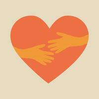 Hug hands out in heart shape symbolizing connection and love, abstract illustration. Compassion and kindness concept vector