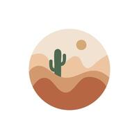 Desert landscape with cactus and sun in the shape of a circle vector