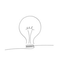 Minimalist light bulb line drawing on white background, creativity and innovation concept vector