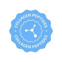 Collagen peptides emblem, label in blue with molecule symbol vector