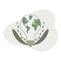 Light bulb with earth design surrounded by leaves on green background vector