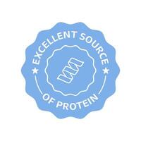 Blue badge with excellent source of protein text, healthy nutrition concept vector