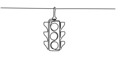 Continuous one simple single abstract line drawing of traffic lights icon in silhouette vector