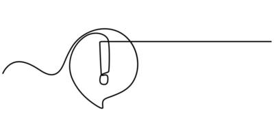 Continuous linear drawing of exclamation mark Single line drawing of an exclamation mark vector