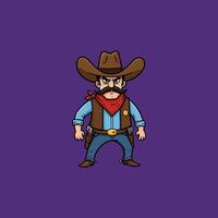 The image shows a cartoon illustration of a stern-faced cowboy sheriff, standing in a resolute pose. vector