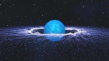 Blue star with rings of particles in the form of curls video