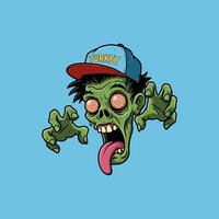 A stylized cartoon zombie with a turkey themed hat extends its hands towards Illustration vector