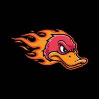 A stylized cartoon duck head engulfed in flames serves as a powerful mascot design. vector