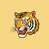 The image showcases a stylized tiger head with multiple eyes a vibrant and surreal illustration. vector