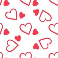 Seamless pattern with red outlined and filled hearts in doodle style vector