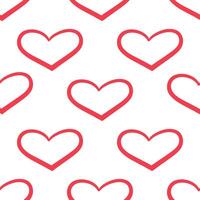 Red outlined hearts seamless pattern on white background in doodle style vector
