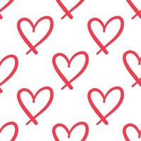 Seamless pattern with red crossed hearts on white background in doodle style vector