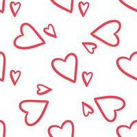 Seamless pattern with red outlined hearts in various sizes in doodle style vector